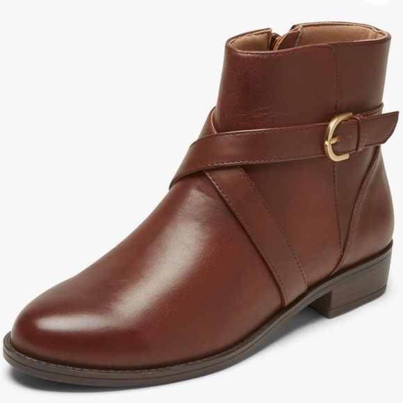 Rockport Vickey Belt Leather Cognac Bootie Size 5 - Picture 2 of 12